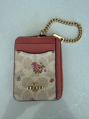 COACH CAU45 Zip Card Case In Signature Canvas Leather in Floral Print Sand Multi
